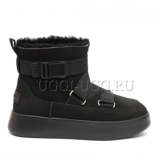 Женские черные угги кроссовки UGG Boots Classic Boom Buckle Black